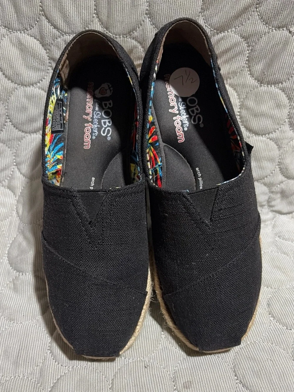 Skechers Black Canvas Espadrille Slip-On Flats